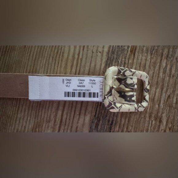 NWT J. Crew Womens Reptile Patterned Cream and Brown Belt Size Large - Picture 3 of 3